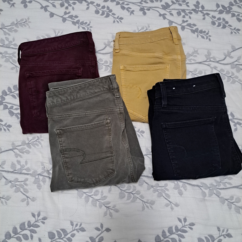 Set of Four Colored American Eagle Hi Rise Skinny Jeans